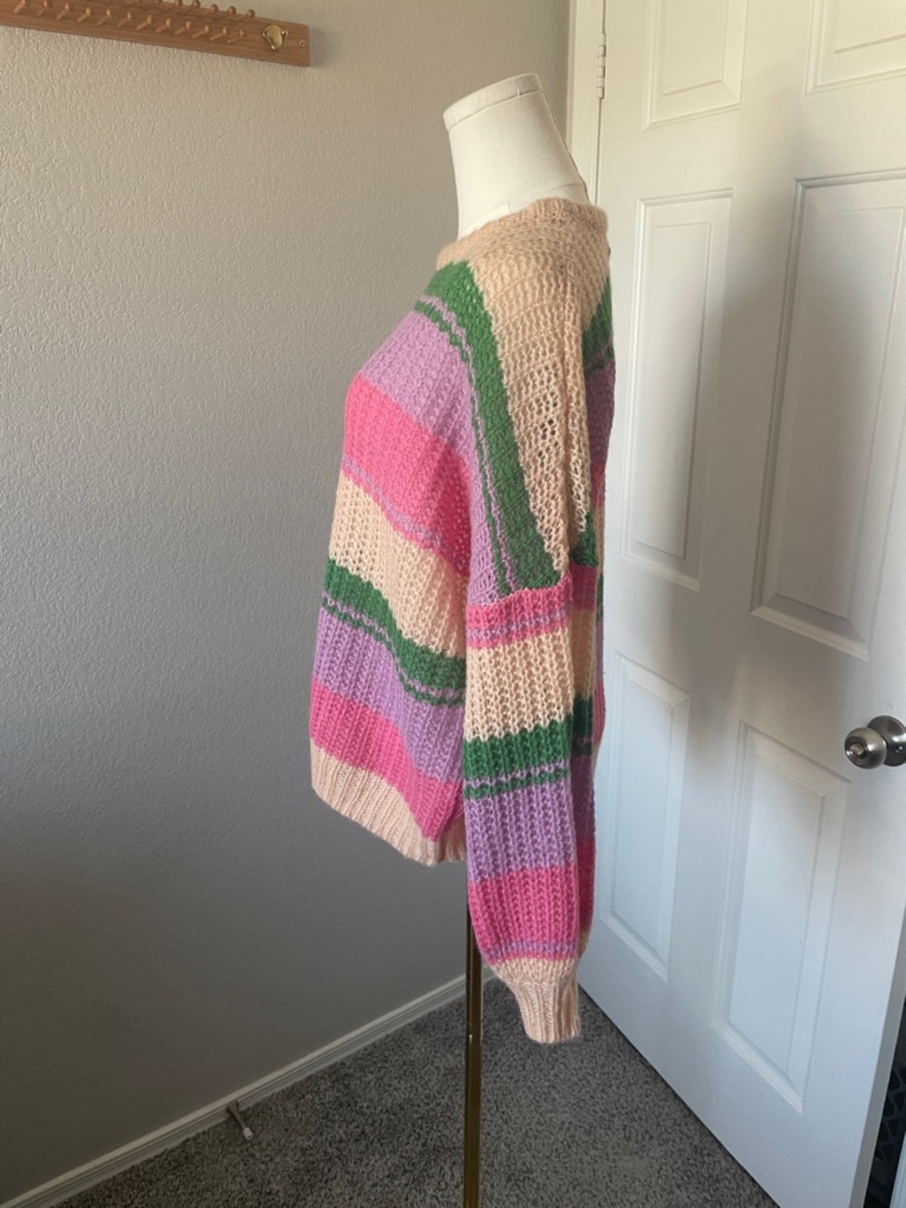 Striped Pastel Knit Sweater - Pink, Lavender, Green - Picture 4 of 5